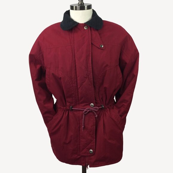 Vintage 90s London Fog Womens Red Gray Winter Coat Jacket Adjustable Size Medium - Picture 1 of 16
